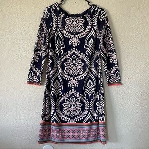 Vince Camuto Paisley Floral Printed Shift Dress Women’s 4 Navy Knee Length